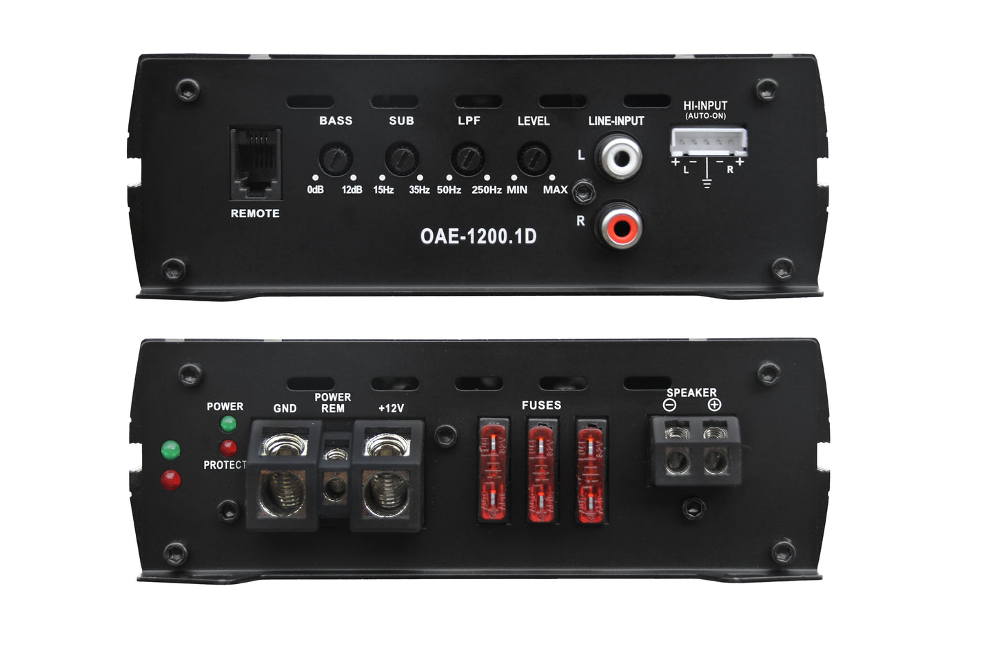 OceanAudio OAE-1200.1D Monoblock Class D Amplifier with Remote Subwoofer Level Control, 2400W - RMS Power @4Ω 1*480W @2Ω 1*800W @1Ω 1*1200W Max Power @1Ω 1*2400W